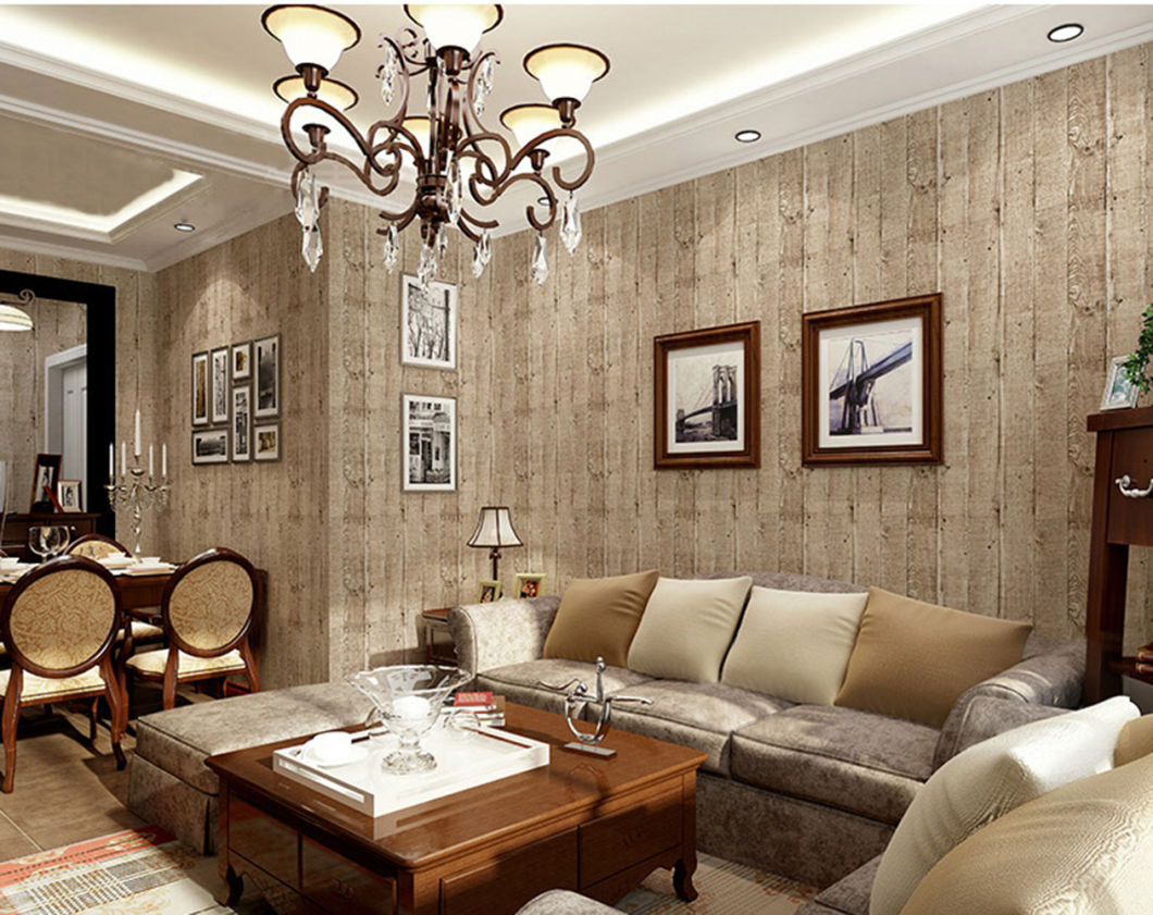 New PVC High Quality Wallpaper Modern Old Wooden Style
