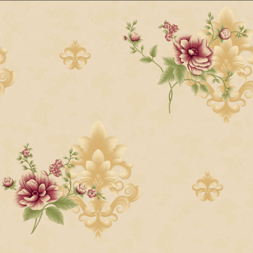 New PVC High Quality Wallpaper Damask with Flower Design